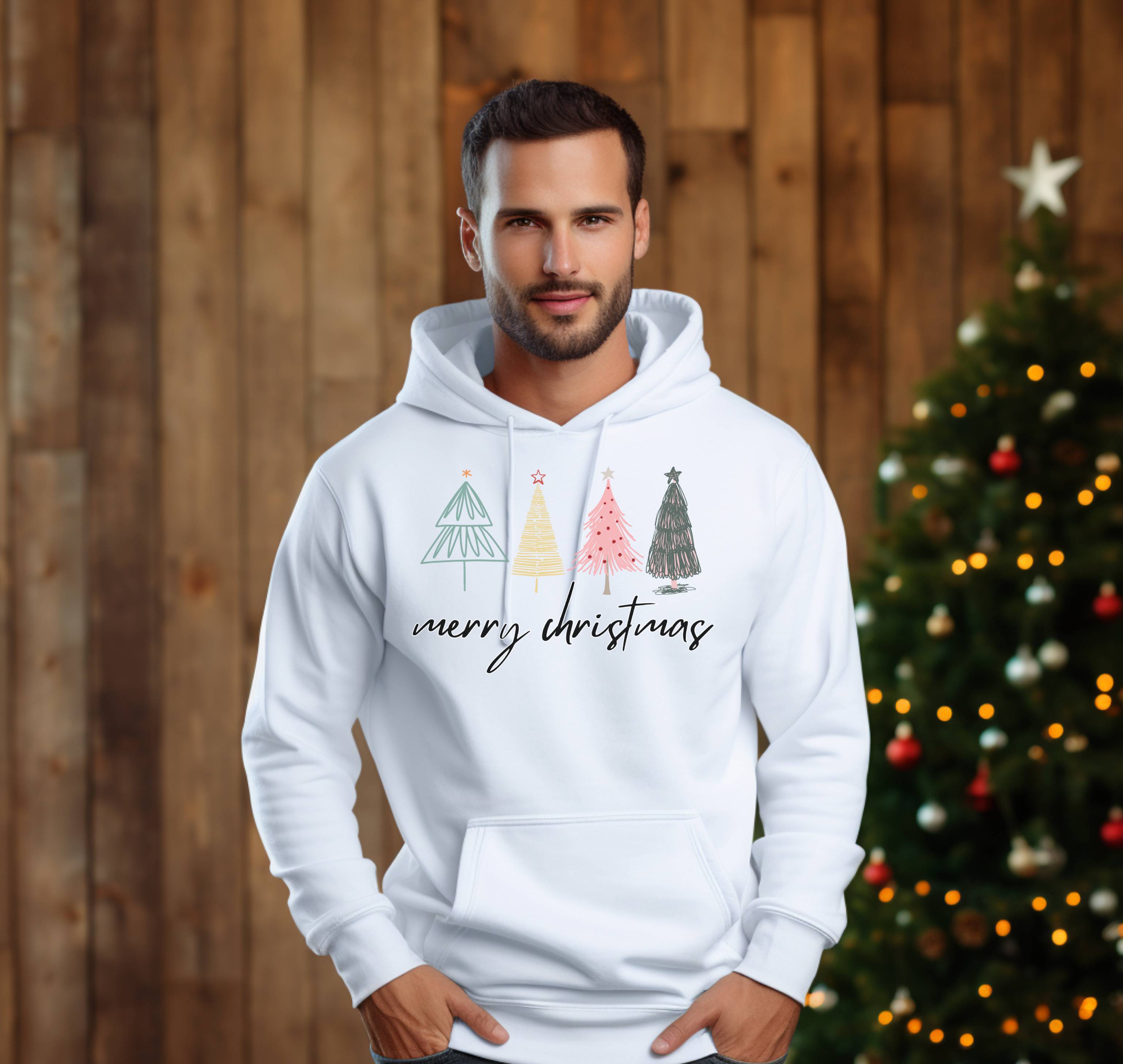 merry christmas trees white hoodie sweatshirt