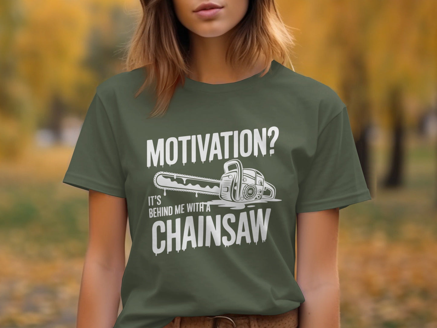 "Motivation? It's Behind Me With A Chainsaw" T-Shirt - T-Shirt - Sloth & Duck