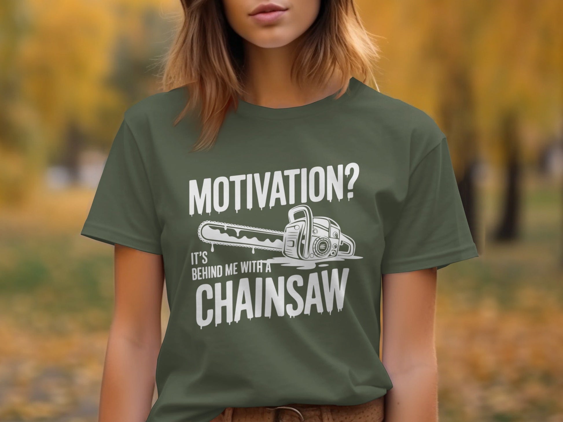 "Motivation? It's Behind Me With A Chainsaw" T-Shirt - T-Shirt - Sloth & Duck