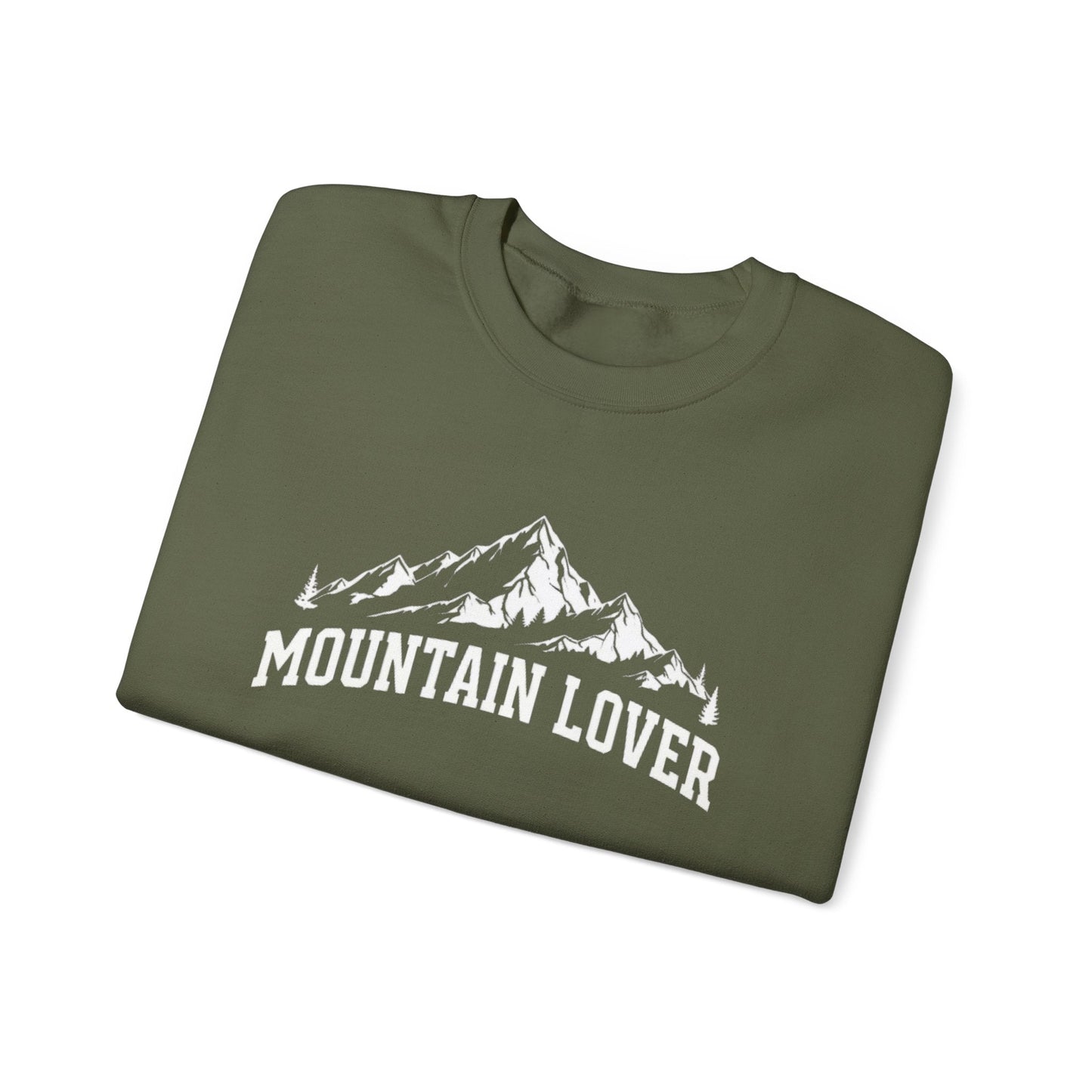 "Mountain Lover" Cozy Crewneck Sweatshirt - Military Green - Sloth & Duck