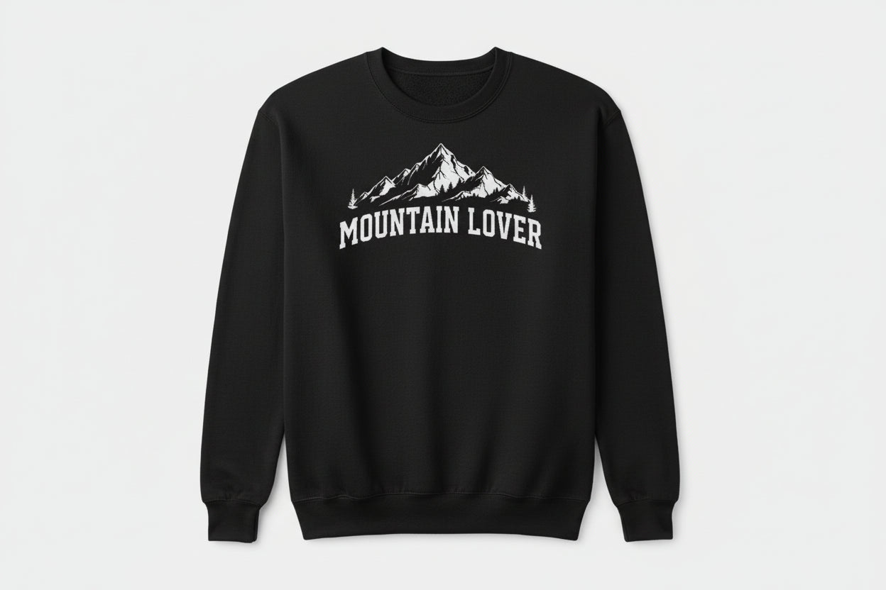 "Mountain Lover" Cozy Crewneck Sweatshirt - Black - Sloth & Duck