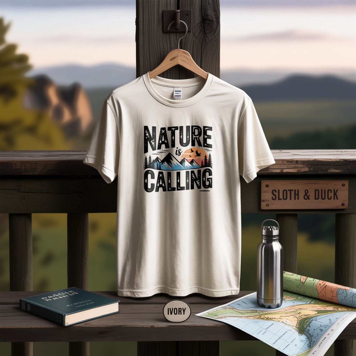 Nature is Calling Graphic T-Shirt - S - Sloth & Duck