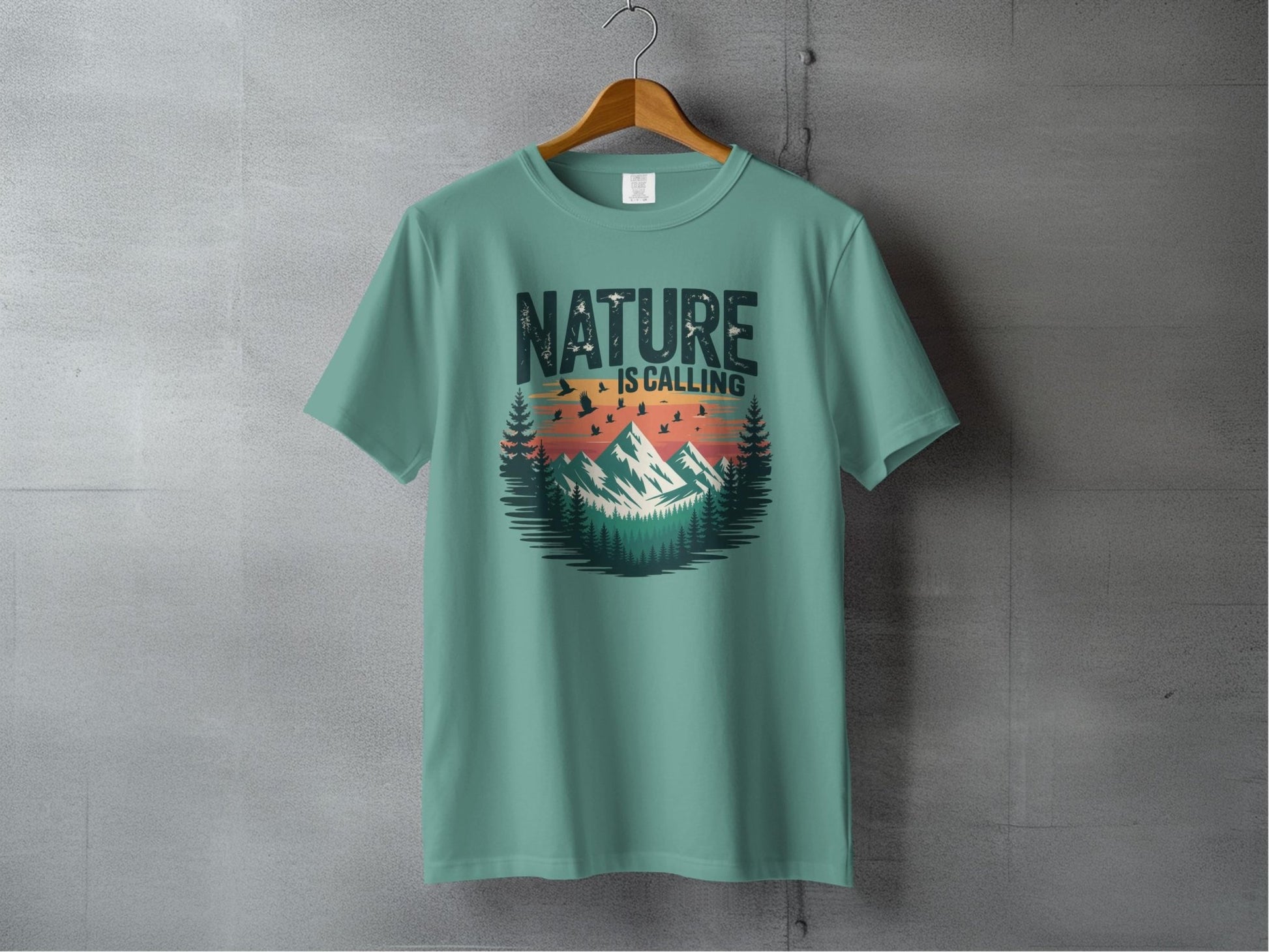 "Nature is Calling" Retro Sunset T-Shirt - S - Sloth & Duck