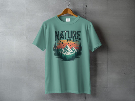 "Nature is Calling" Retro Sunset T-Shirt - S - Sloth & Duck