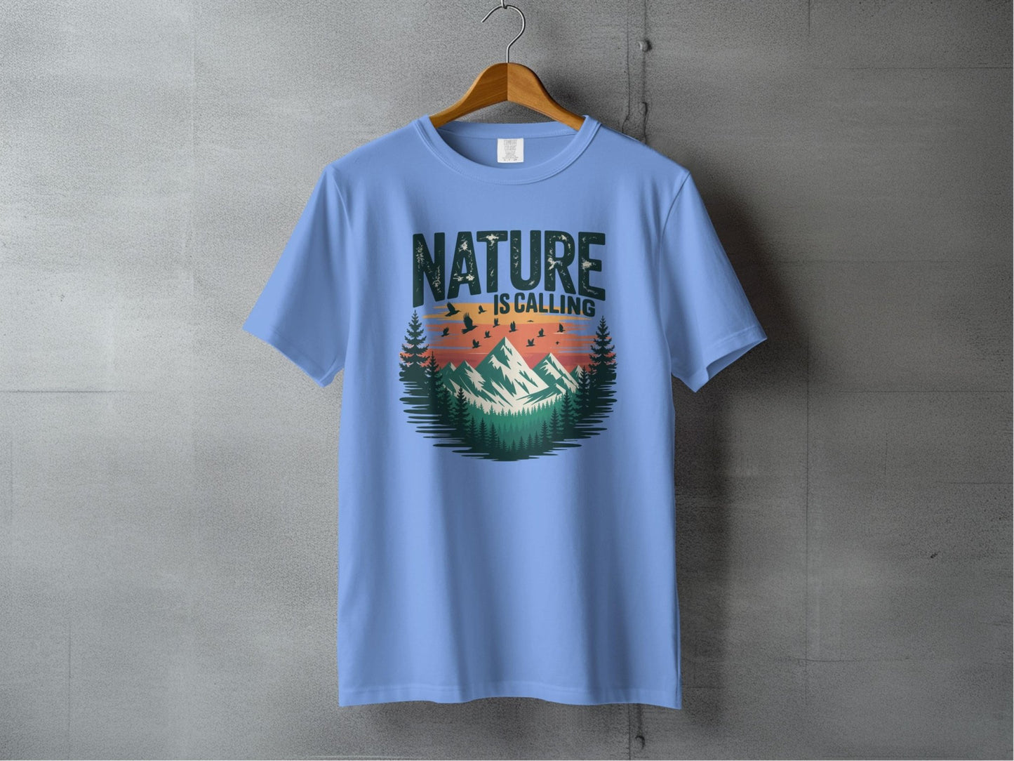 "Nature is Calling" Retro Sunset T-Shirt - S - Sloth & Duck