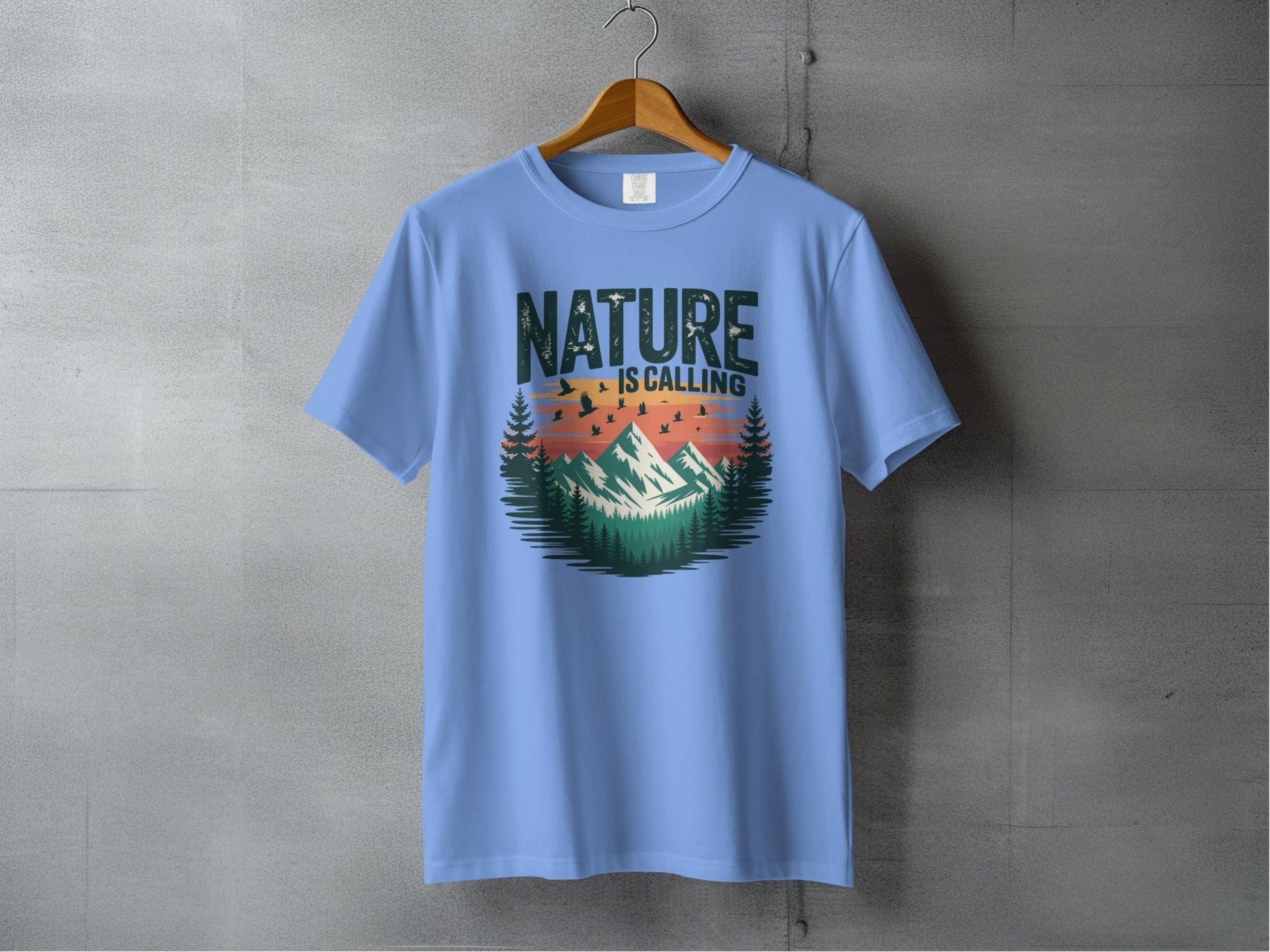 "Nature is Calling" Retro Sunset T-Shirt - S - Sloth & Duck