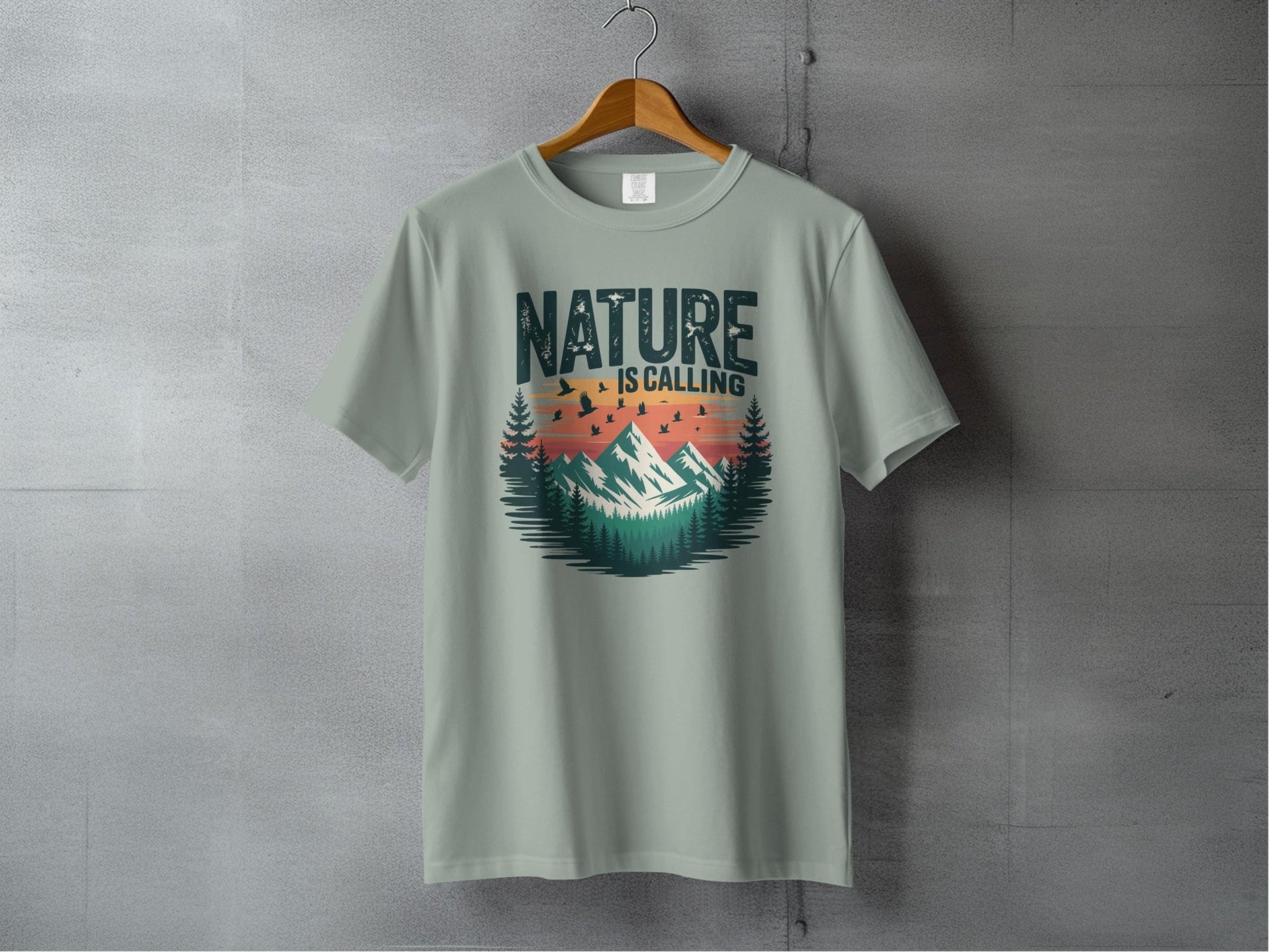 "Nature is Calling" Retro Sunset T-Shirt - S - Sloth & Duck