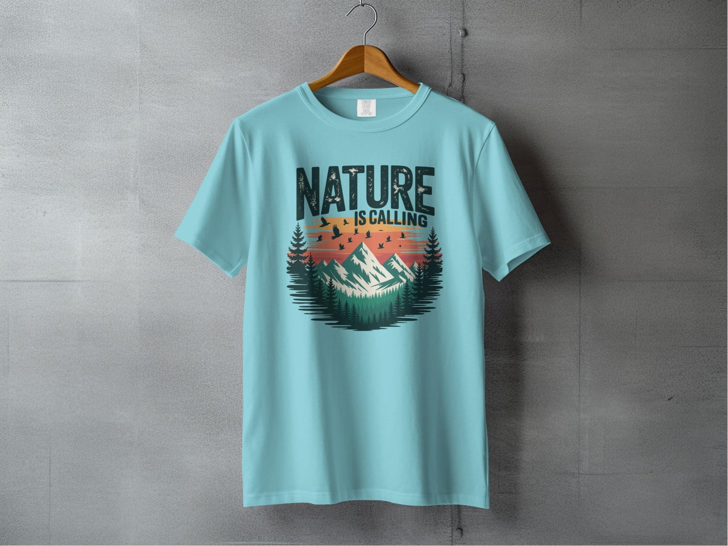 "Nature is Calling" Retro Sunset T-Shirt - S - Sloth & Duck