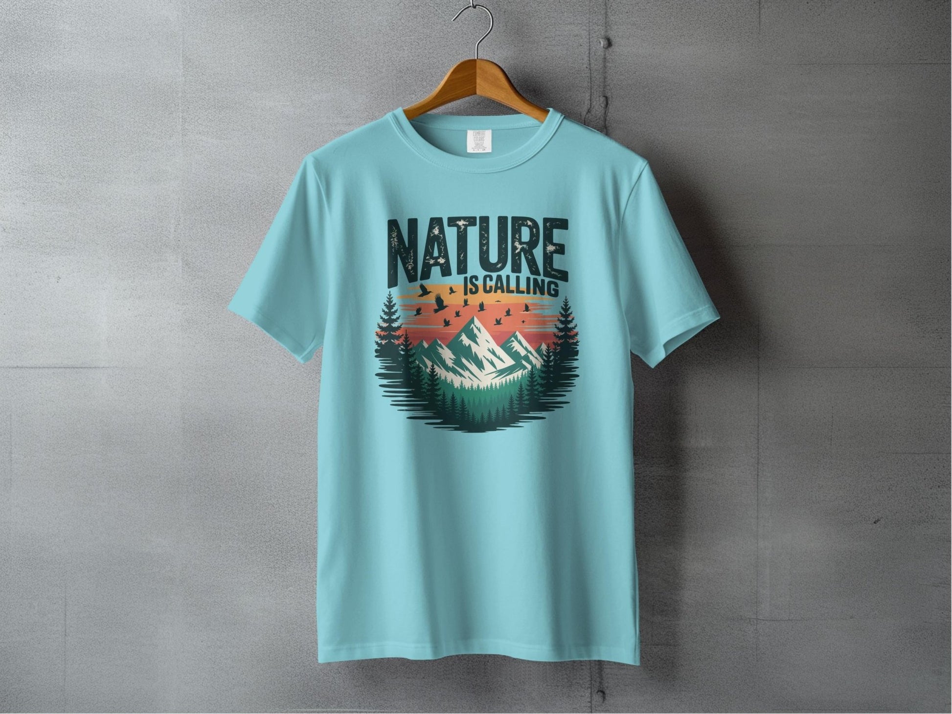"Nature is Calling" Retro Sunset T-Shirt - S - Sloth & Duck