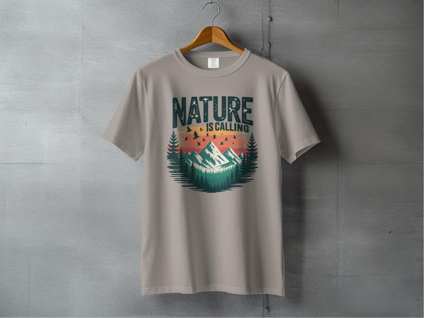 "Nature is Calling" Retro Sunset T-Shirt - S - Sloth & Duck