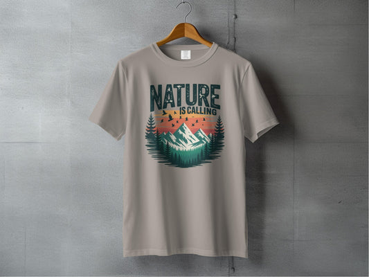 "Nature is Calling" Retro Sunset T-Shirt - S - Sloth & Duck