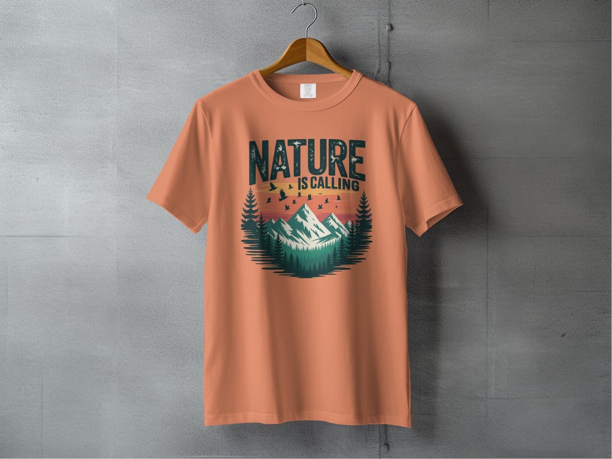 "Nature is Calling" Retro Sunset T-Shirt - S - Sloth & Duck