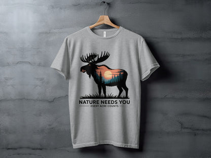 "Nature Needs You" Moose T-Shirt, - XS - Sloth & Duck