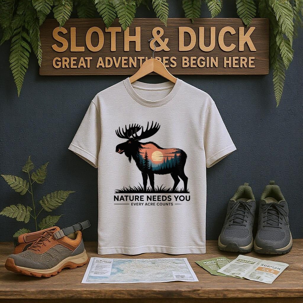 "Nature Needs You" Moose T-Shirt, - XS - Sloth & Duck