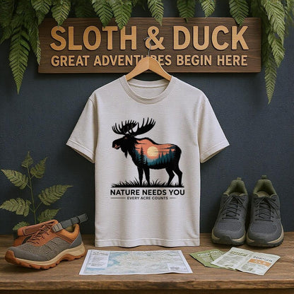 "Nature Needs You" Moose T-Shirt, - XS - Sloth & Duck