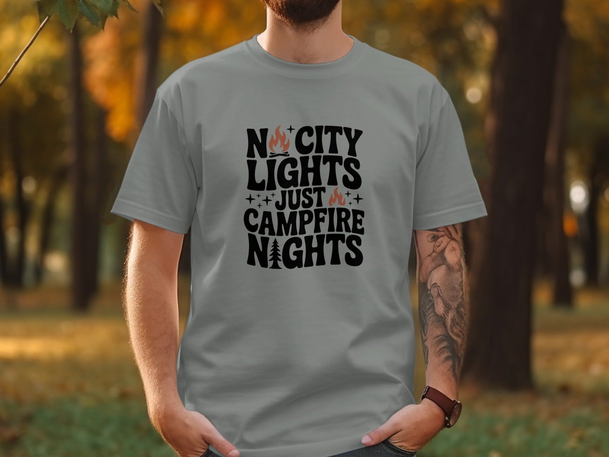"No City Lights, Just Campfire Nights" T-Shirt - S - Sloth & Duck