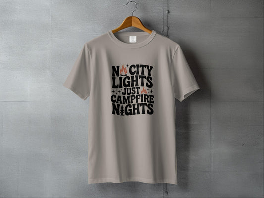 "No City Lights, Just Campfire Nights" T-Shirt - S - Sloth & Duck