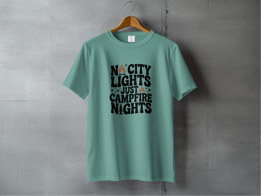 "No City Lights, Just Campfire Nights" T-Shirt - S - Sloth & Duck