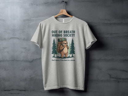 Out Of Breath Hiking Society Sloth T-Shirt | Funny Hiking Tee - S - Sloth & Duck
