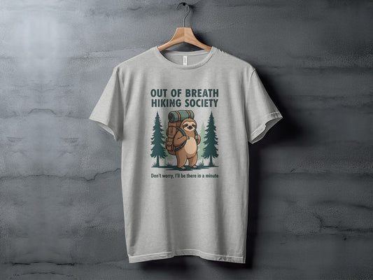 Out Of Breath Hiking Society Sloth T-Shirt | Funny Hiking Tee - S - Sloth & Duck
