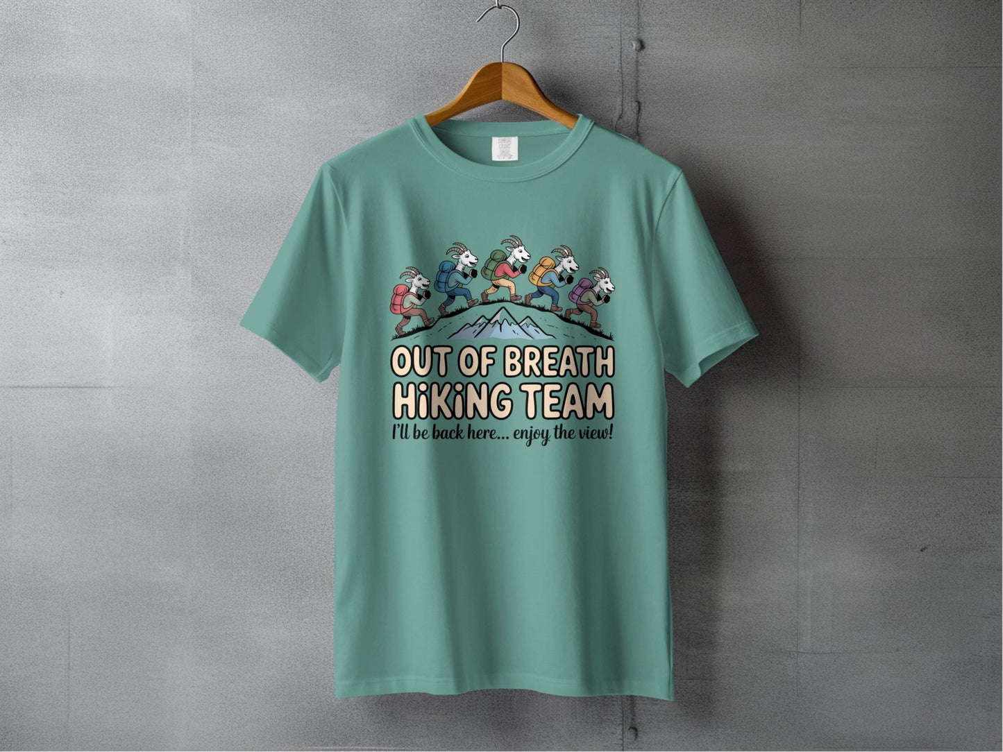 "Out of Breath Hiking Team" Goat T-Shirt - S - Sloth & Duck