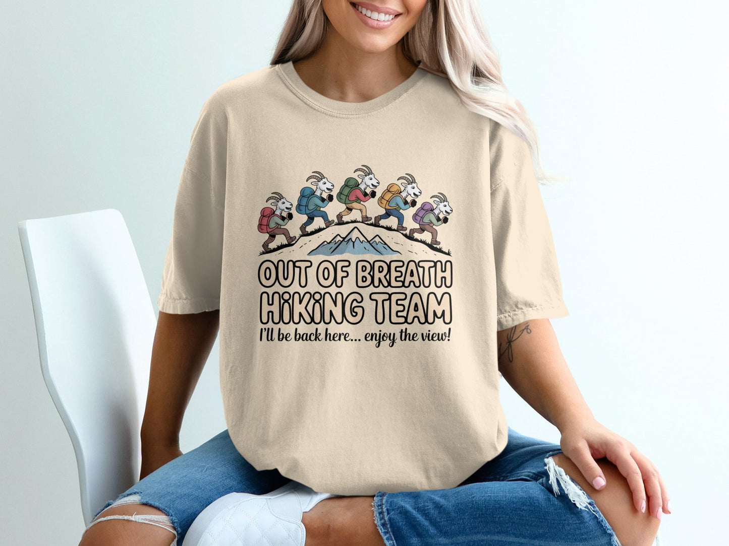 "Out of Breath Hiking Team" Goat T-Shirt - S - Sloth & Duck