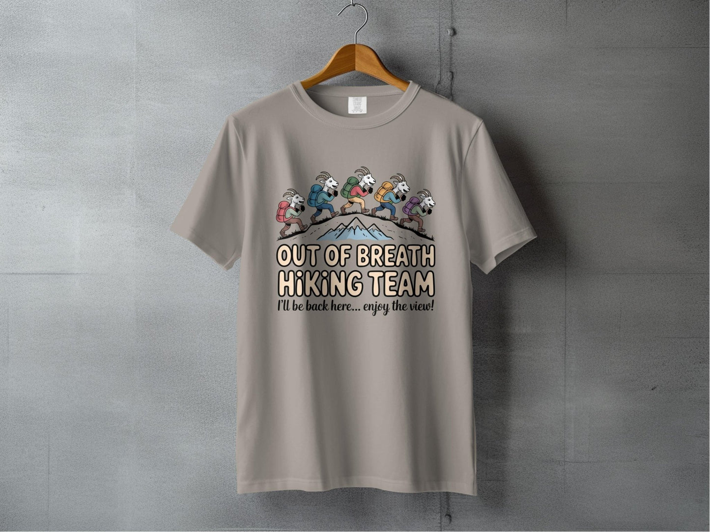 "Out of Breath Hiking Team" Goat T-Shirt - S - Sloth & Duck