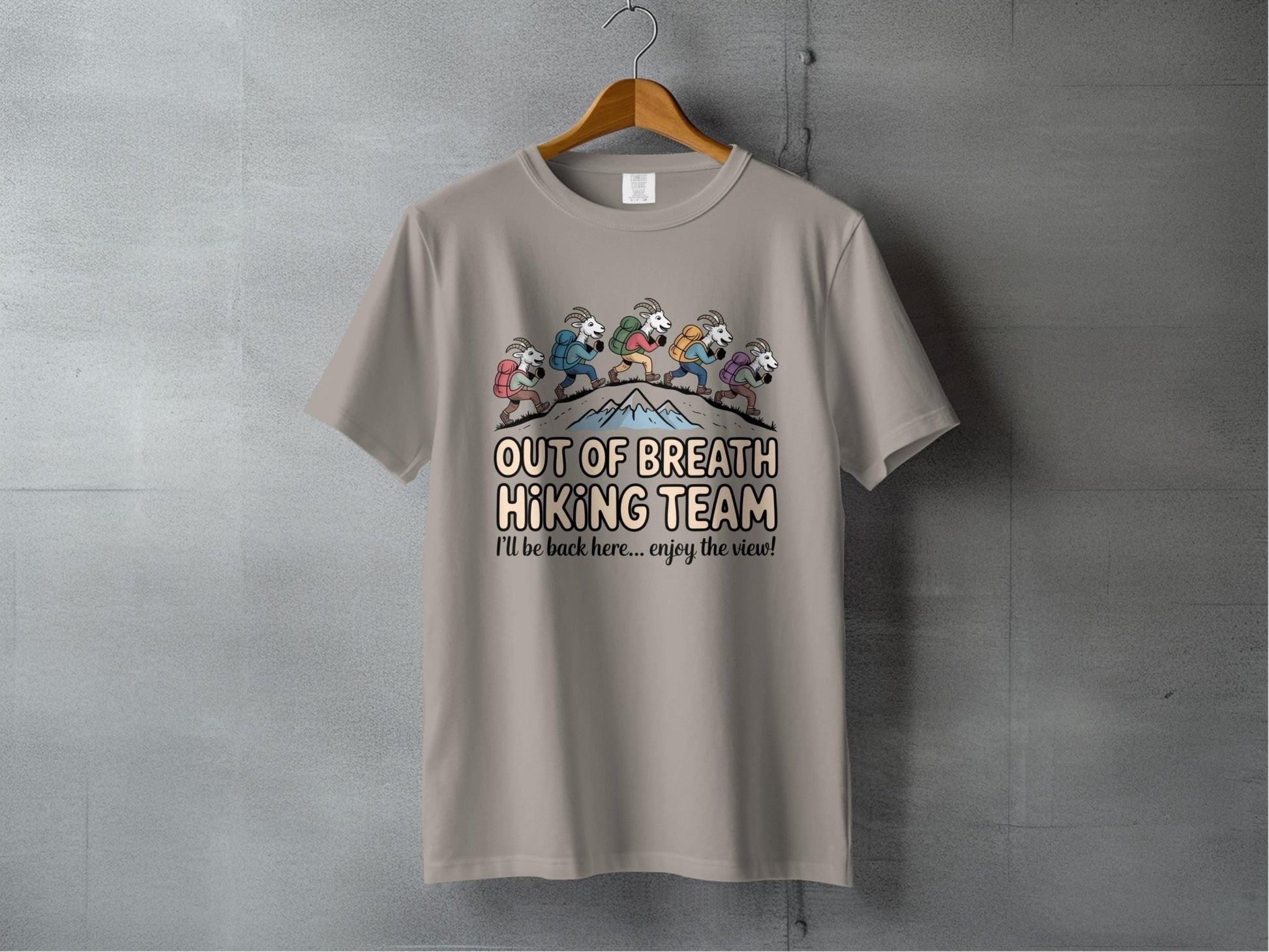 "Out of Breath Hiking Team" Goat T-Shirt - S - Sloth & Duck
