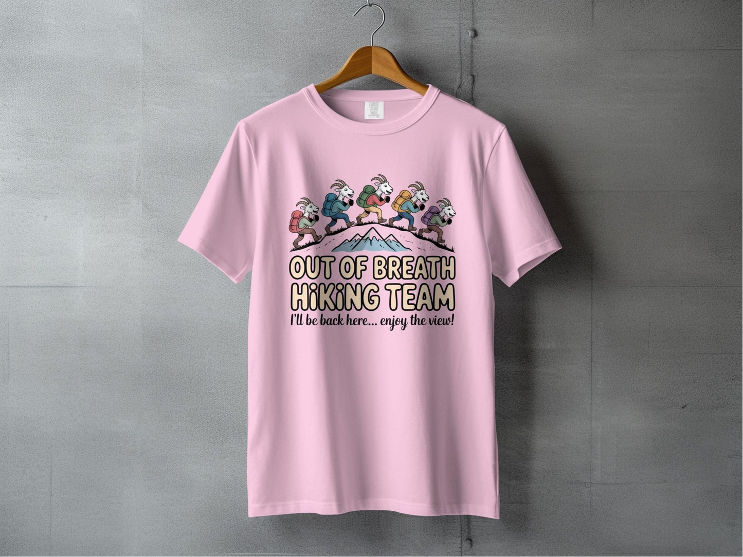 "Out of Breath Hiking Team" Goat T-Shirt - S - Sloth & Duck
