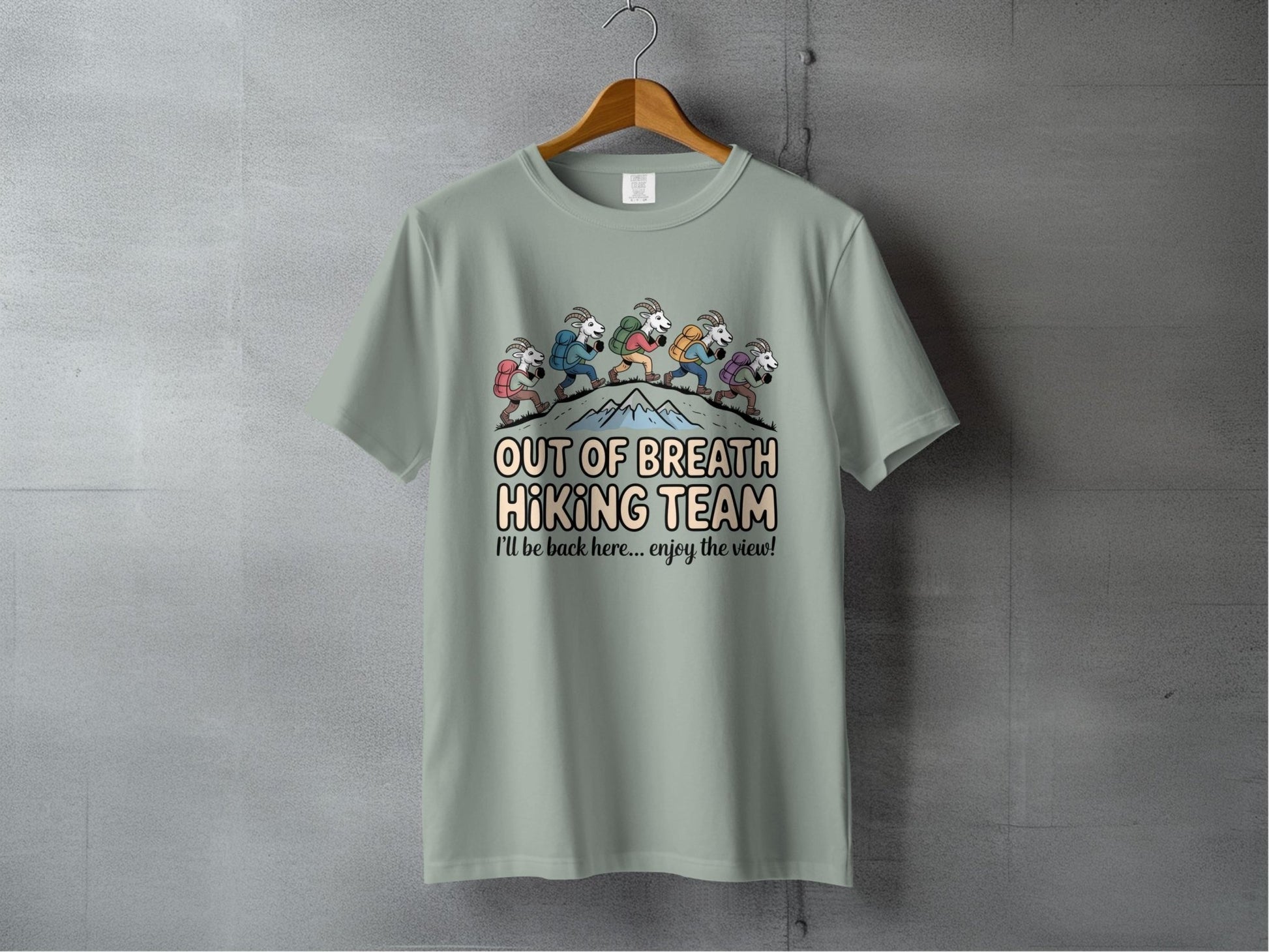 "Out of Breath Hiking Team" Goat T-Shirt - S - Sloth & Duck