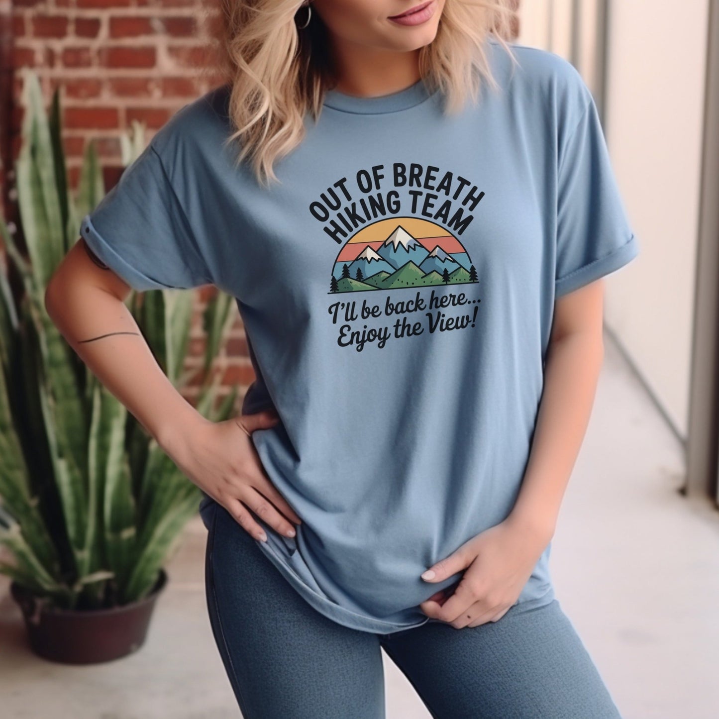 "Out of Breath Hiking Team. I'll Be Back Here, Enjoy The View" T-Shirt - S - Sloth & Duck