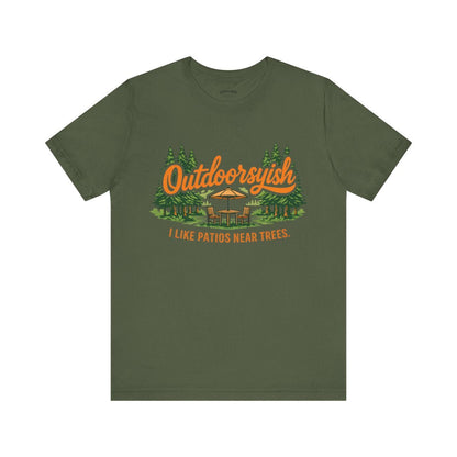 Outdoorsyish I Like Patios Near Trees T-Shirt | Funny Outdoor Tee - S - Sloth & Duck