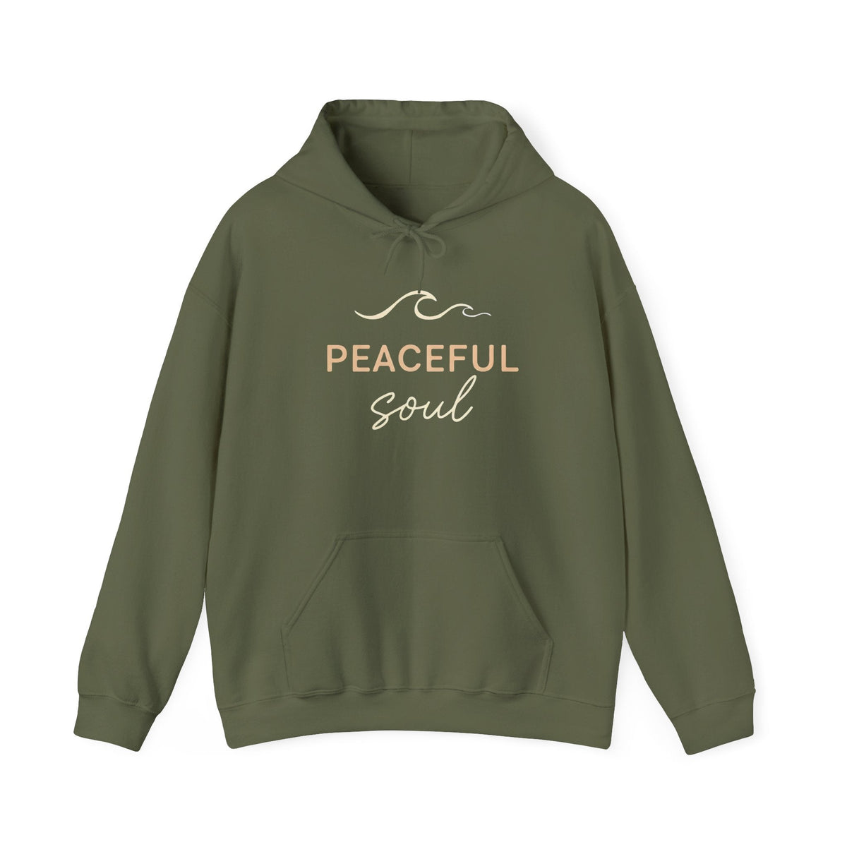 "Peaceful Soul" Wave Graphic Comfort Hoodie - Military Green - Sloth & Duck