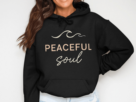 "Peaceful Soul" Wave Graphic Comfort Hoodie - Navy - Sloth & Duck