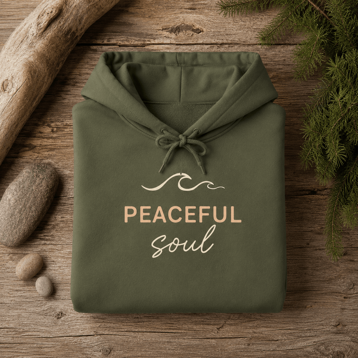 "Peaceful Soul" Wave Graphic Comfort Hoodie -Dark Heather - Sloth & Duck