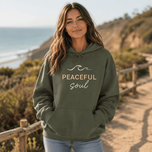 "Peaceful Soul" Wave Graphic Comfort Hoodie -Dark Heather - Sloth & Duck