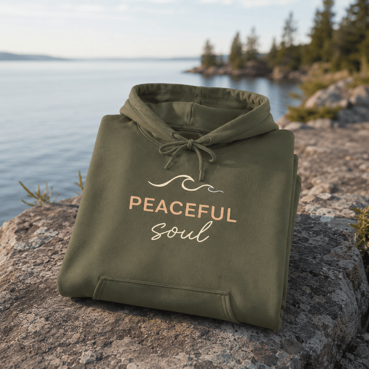 "Peaceful Soul" Wave Graphic Comfort Hoodie -Dark Heather - Sloth & Duck