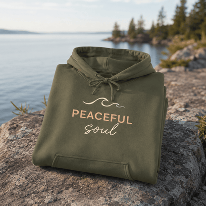 "Peaceful Soul" Wave Graphic Comfort Hoodie -Dark Heather - Sloth & Duck