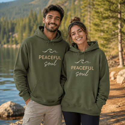"Peaceful Soul" Wave Graphic Comfort Hoodie -Dark Heather - Sloth & Duck