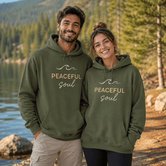 "Peaceful Soul" Wave Graphic Comfort Hoodie -Dark Heather - Sloth & Duck