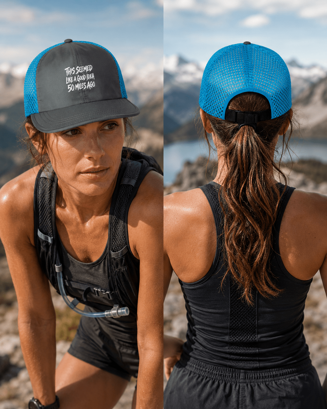 Performance Trail Running Hat - Charcoal/ Cyan - Sloth & Duck