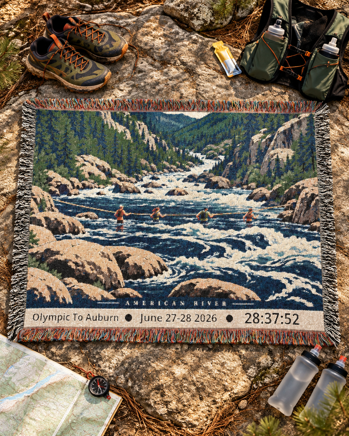Personalized 100 Mile Finisher Blanket Olympic to Auburn -Artwork - Sloth & Duck