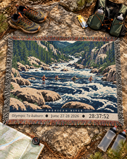 Personalized 100 Mile Finisher Blanket Olympic to Auburn -Artwork - Sloth & Duck
