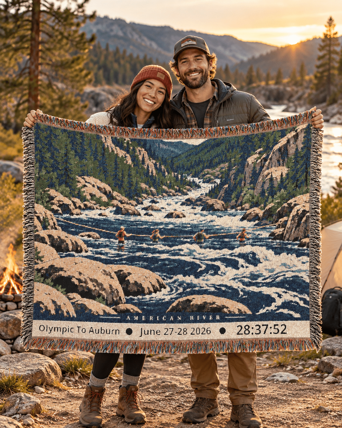 Personalized 100 Mile Finisher Blanket Olympic to Auburn -Artwork - Sloth & Duck