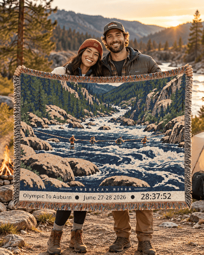 Personalized 100 Mile Finisher Blanket Olympic to Auburn -Artwork - Sloth & Duck
