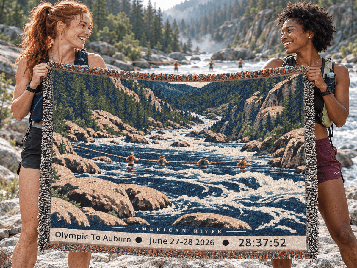 Personalized 100 Mile Finisher Blanket Olympic to Auburn -Artwork - Sloth & Duck