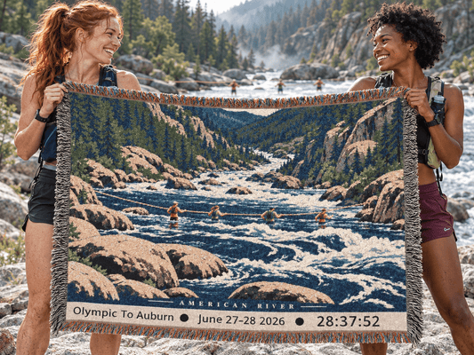 Personalized 100 Mile Finisher Blanket Olympic to Auburn -Artwork - Sloth & Duck