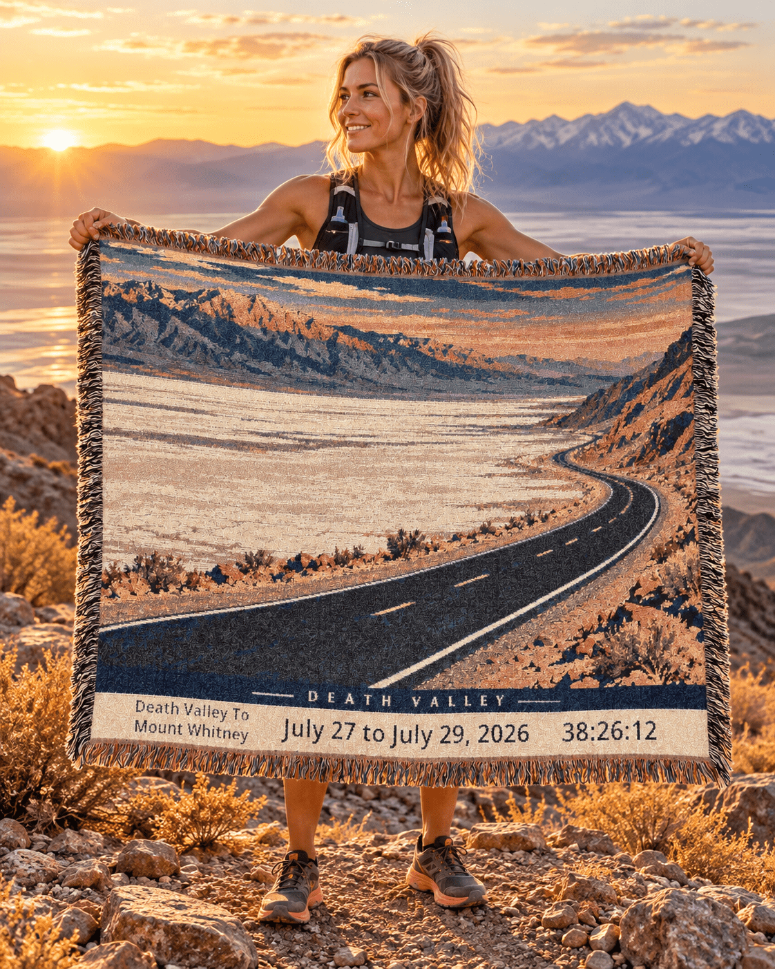 Personalized 135 Mile Finisher Blanket Death Valley to Mount Whitney -Artwork - Sloth & Duck