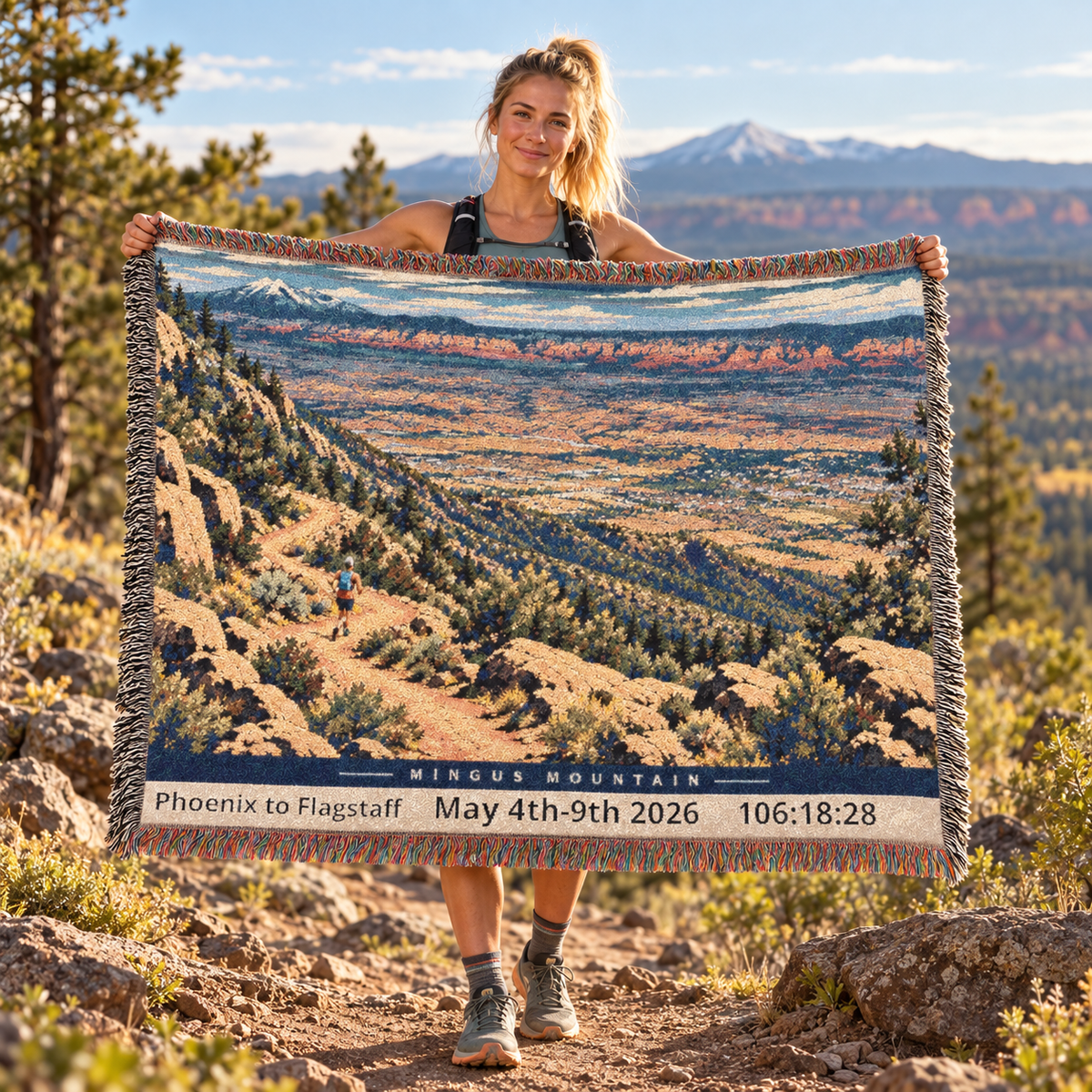 Personalized 250 Mile Finisher Blanket Phoenix to Flagstaff -Artwork - Sloth & Duck