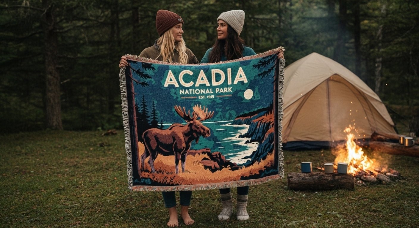 Personalized Acadia National Park Woven Blanket - Artwork - Sloth & Duck
